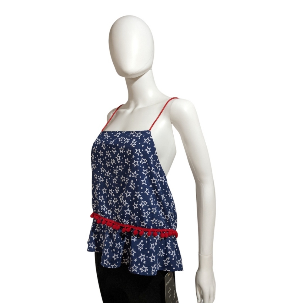 America & Beyond  Star Print Navy Blue Criss Cross Cami Top XL - Picture 3 of 6